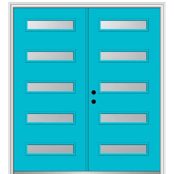 MMI DOOR 72 in. x 80 in. Davina Right-Hand Inswing 5-Lite Frosted Painted Fiberglass Smooth Prehung Front Door, 4-9/16 in. Frame