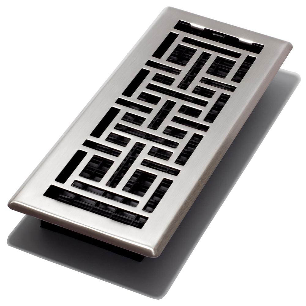 Oriental Design Brushed Nickel 4" x 12" Steel Floor Register