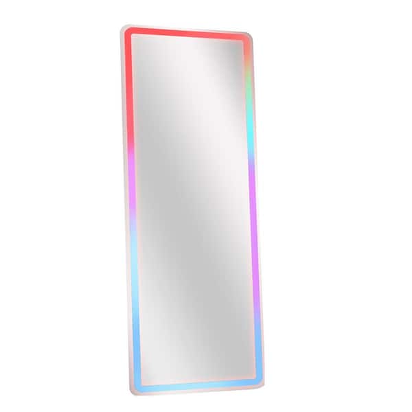 XRAMFY White 20 in. W x 63 in. H LED Multiple Colors Light Rectangular Aluminum Alloy Framed Full Length Mirror Floor Mirror