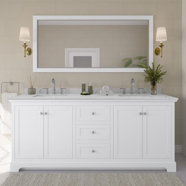 Avery 80 in. W x 22 in. D x 35 in. H Double Bath Vanity in White with Giotto Quartz Top