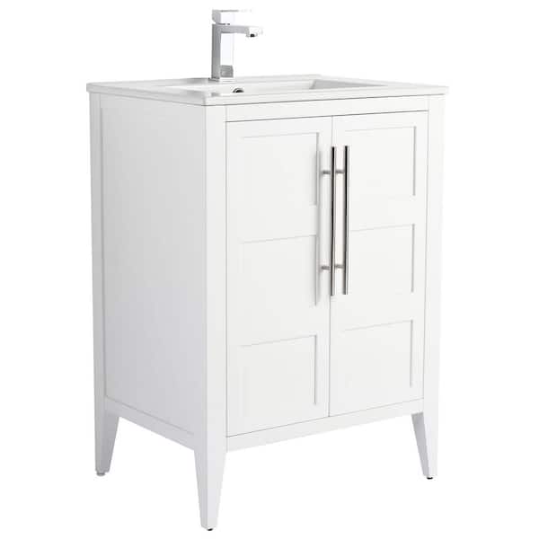 Leafside 24 in. Freestanding White Bath Vanity with White Ceramic Sink Top Assembled