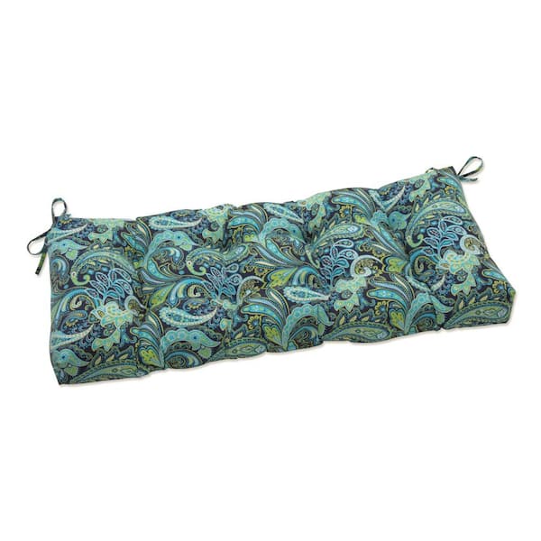 Pillow Perfect Paisley Rectangular Outdoor Bench Cushion in Blue/Green Pretty