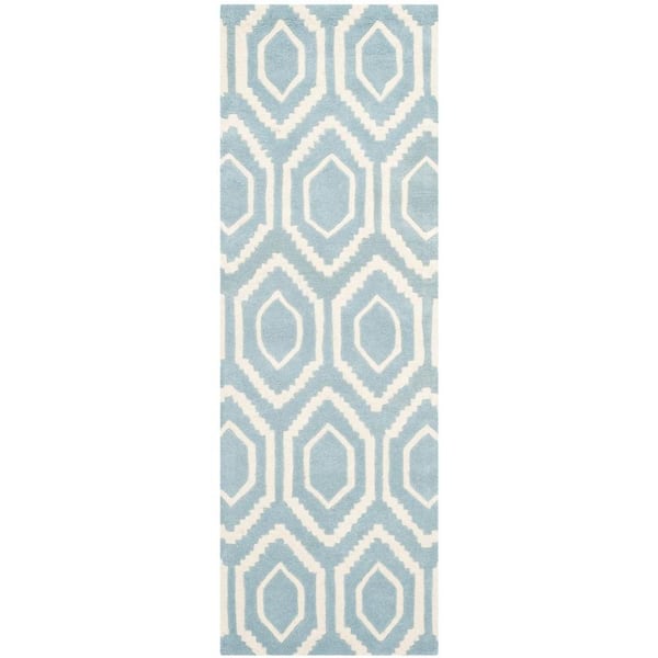 SAFAVIEH Chatham Blue/Ivory 2 ft. x 11 ft. Multi-Diamond Geometric Runner Rug