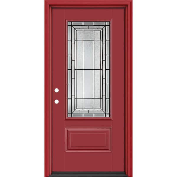 Masonite Performance Door System 36 in. x 80 in. 3/4-Lite Right-Hand Inswing Sequence Red Smooth Fiberglass Prehung Front Door