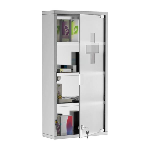 11.75 in. W x 23.5 in. H Medium Rectangular Silver Stainless Steel Surface Mount Medicine Cabinet Without Mirror