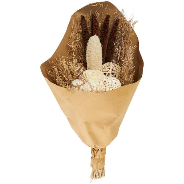 23 in. Floral Wheat Grass Cattail Natural Foliage with Deco Ball Accents (1 Bundle)