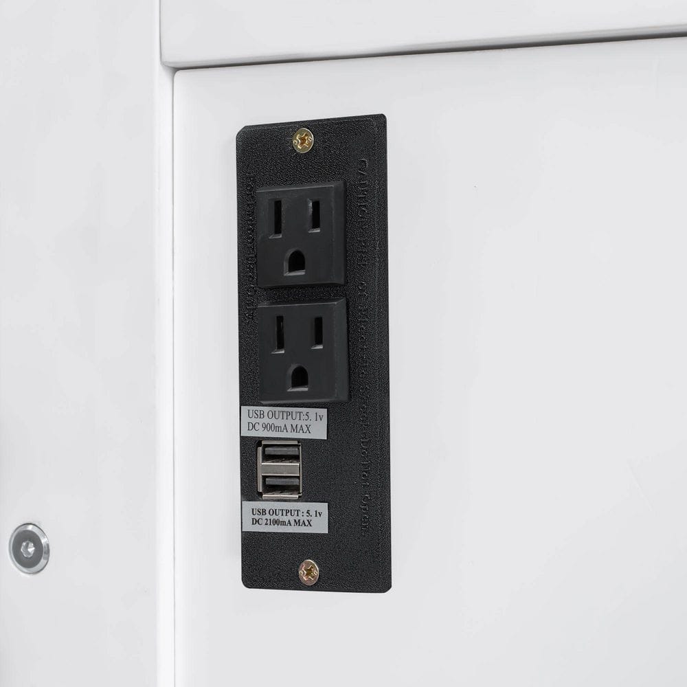 White Wood Frame Queen Murphy Bed with Desk, LED Lights and USB Charging Station - thumbnail 3
