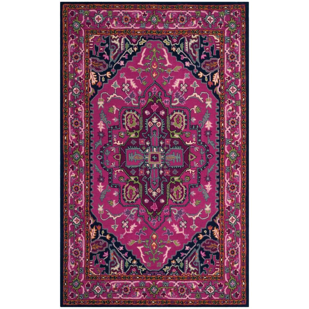 Bellagio Pink and Navy 6' x 9' Handmade Wool Area Rug