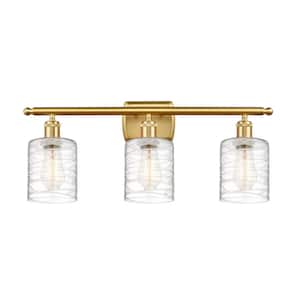 Cobbleskill 26 in. 3-Light Satin Gold Vanity Light with Deco Swirl Glass Shade