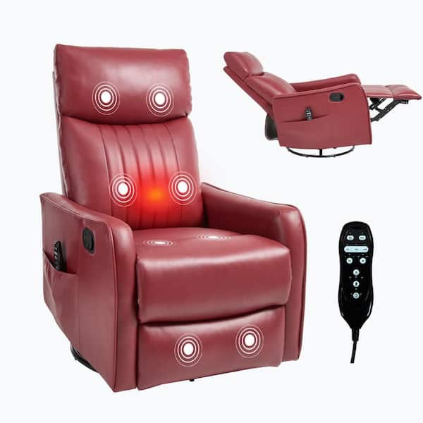 Boyel Living Red Faux Leather Heat Massage Manual Recliner Chair