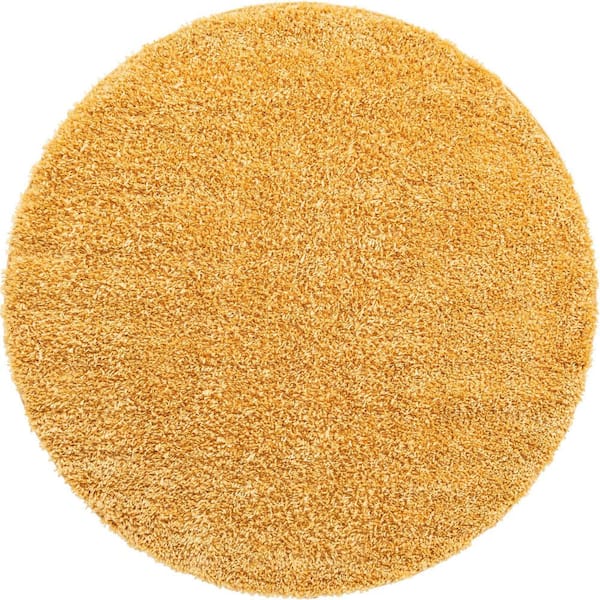 Unique Loom Davos Shag Sunglow Yellow 6 ft. x 6 ft. Round Area Rug
