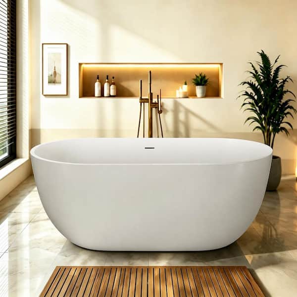 67 in. x 31 in. Acrylic Freestanding Soaking Bathtub in White with Overflow and Drain Included