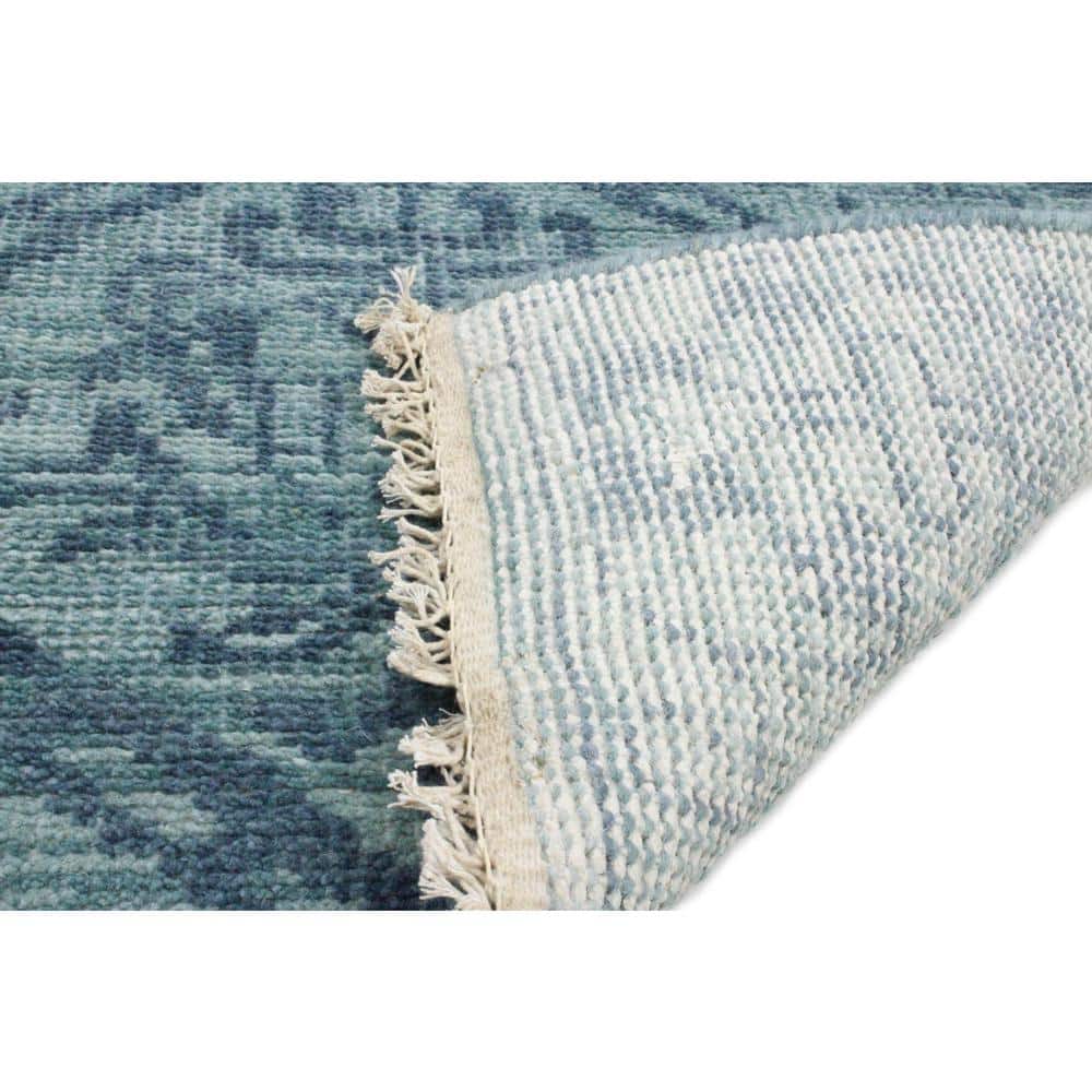 Large Blue Wool Geometric Hand-Knotted Area Rug