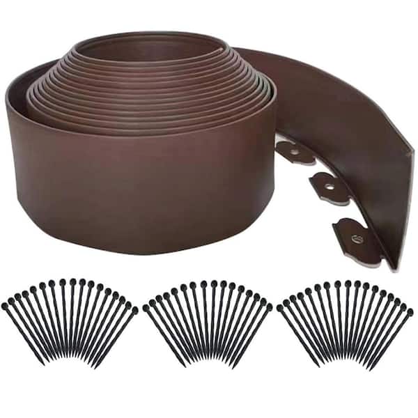 33 ft x 4 in Landscape Edging Flexible Lawn Border Brown 50-Piece Spike Kit