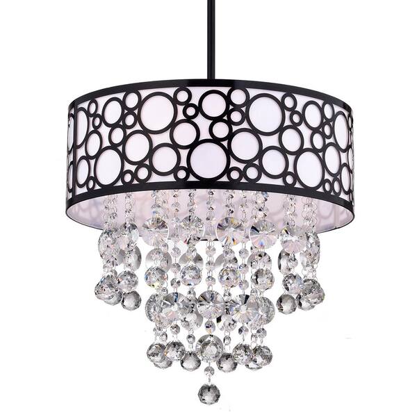 Edvivi Belle Modern 3-Light Black Bubble Round Drum Chandelier with Hanging Crystals