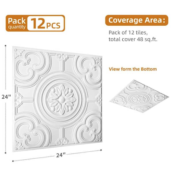 White 2 ft. x 2 ft. Decorative Drop In Ceiling Tile, Square Edge Lay-In Ceiling Tile (48 sq. ft. /Case)