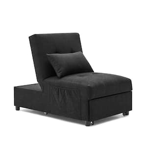 Convertible 72 x 26 in. Black Polyester Upholstery Twin Size Sofa Bed Ottoman
