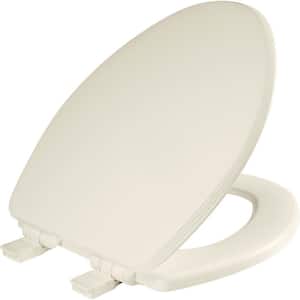 Ashland Elongated Soft Close Enameled Wood Closed Front Toilet Seat in Biscuit Removes for Easy Cleaning, Never Loosens