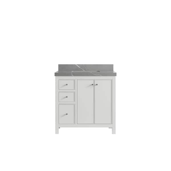 Willow Collections Chicago 36 in. Single Sink Freestanding White Bath Vanity with Piatra Gray Qt. Top Unassembled