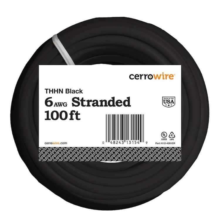 Cerrowire 100 ft. 6 Gauge Black Stranded Copper THHN Wire