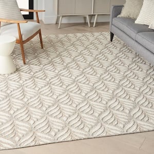 Aloha Ivory/Grey 5 ft. x 8 ft. Botanical Contemporary Indoor/Outdoor Patio Rug