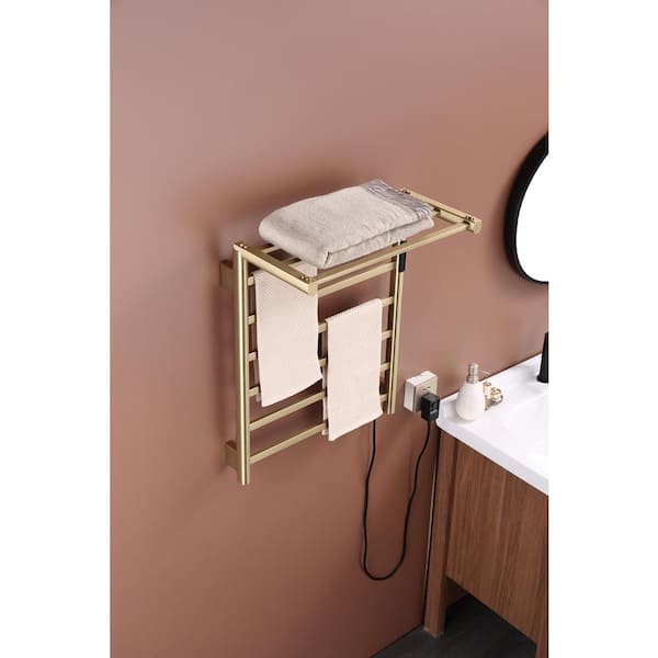 Unbranded 9-Stainless Steel Bars Wall Mounted Electric Heated Towel Drying Rack in Gold EHTRack15