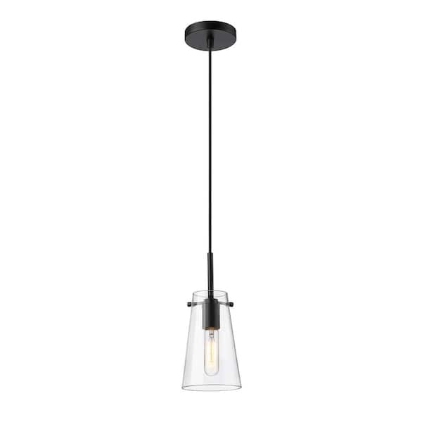 Unbranded Kira 5 in. 1-Light Matte Black Shaded Pendant Light with Clear Glass Shade, No Bulbs Included