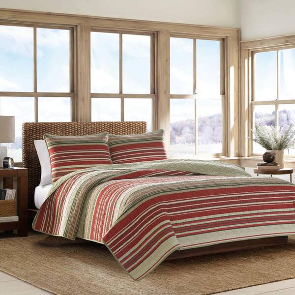 Eddie Bauer Yakima Valley 3Piece Red Striped Cotton Full/Queen Quilt Set 208771 The Home Depot