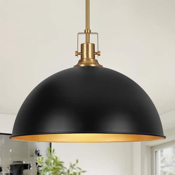 1-Light Modern Black Single Pendant Light with Metal Dome Shade for Kitchen Island