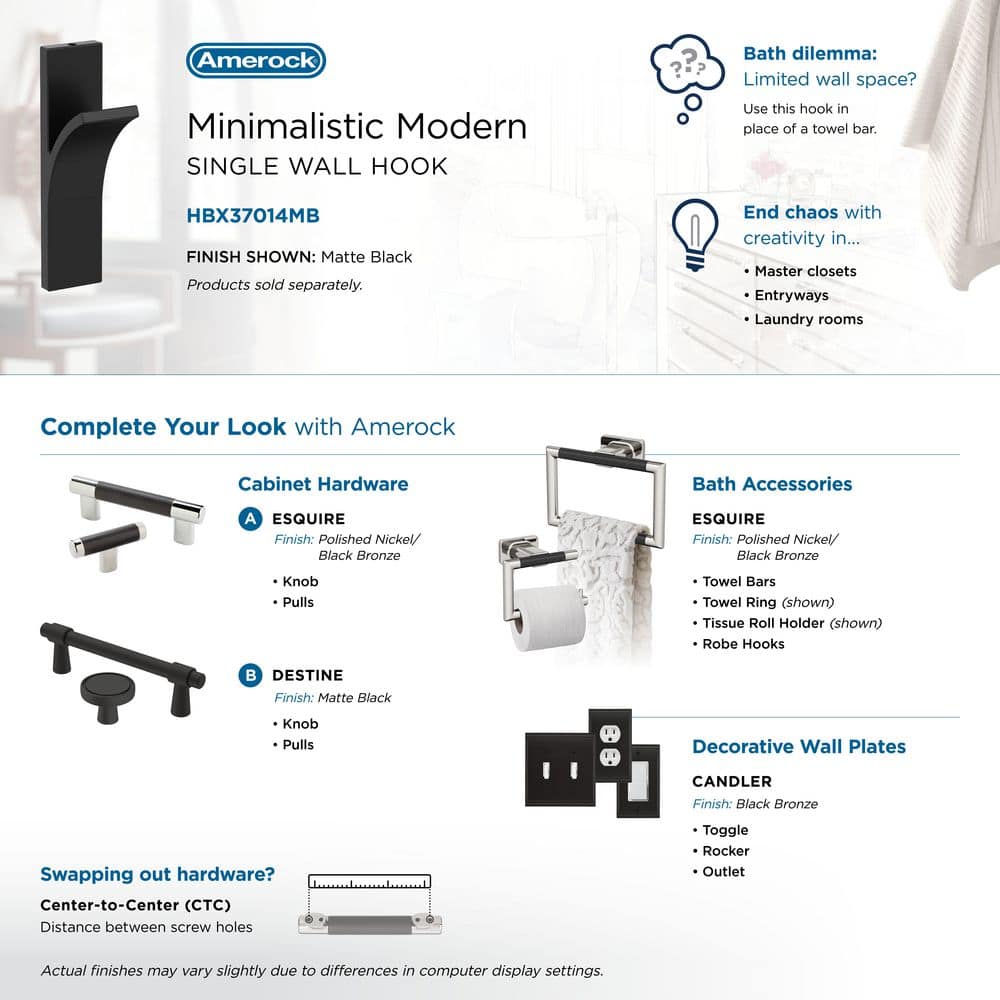 Matte Black Single Prong Decorative Metal Wall Hook