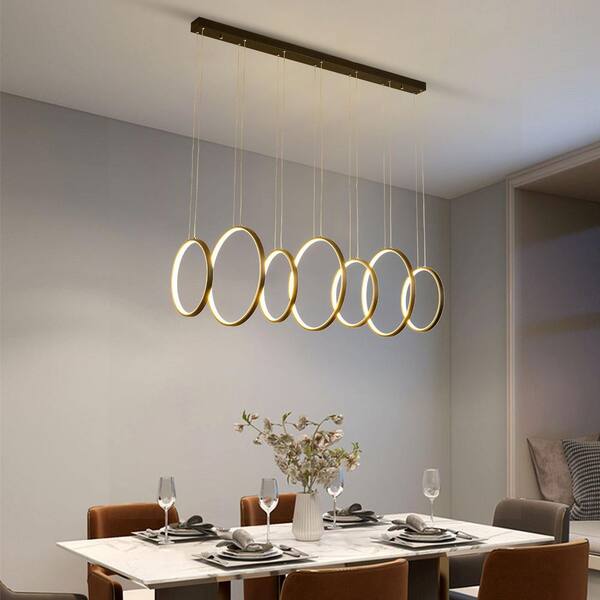 OUKANING 130-Watt Integrated LED Black Modern 7-Ring