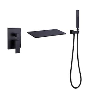 Single-Handle Wall-Mount Roman Tub Faucet with Hand Shower 3 Hole Brass Waterfall Bathtub Fillers in. Matte Black