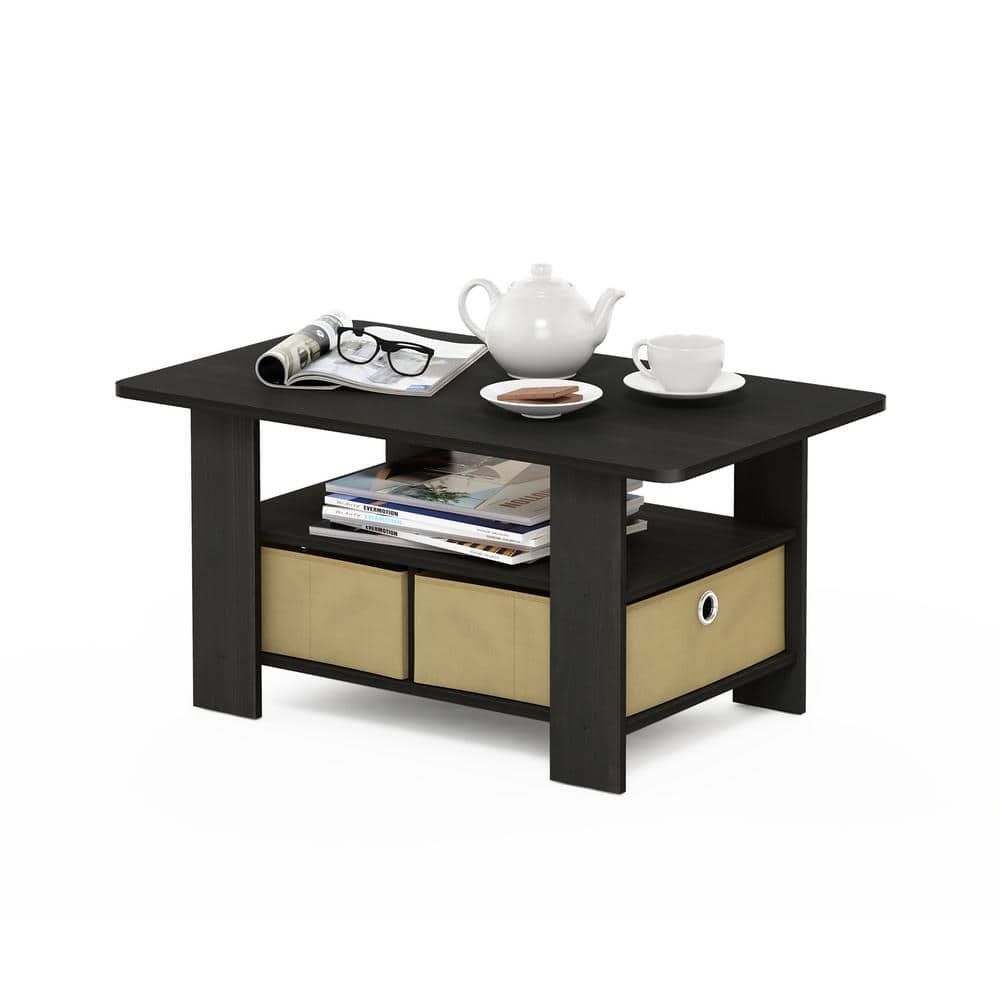 Espresso Brown Rectangular Wood Coffee Table with Storage