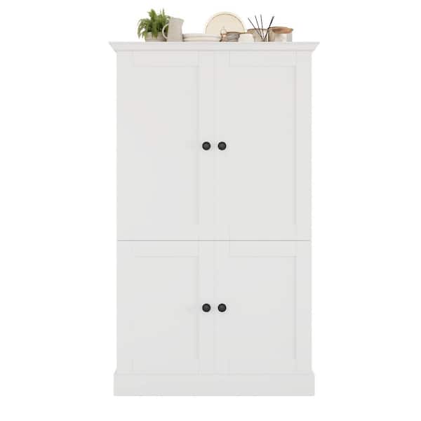 White Wood 70.9 in. Tall Kitchen Pantry Storage Cabinet with 4 Doors, 3 Drawers and 6 Door Shelves