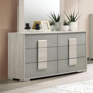 Bulevard Washed White and Stone Gray 6-Drawer 60 in. Dresser