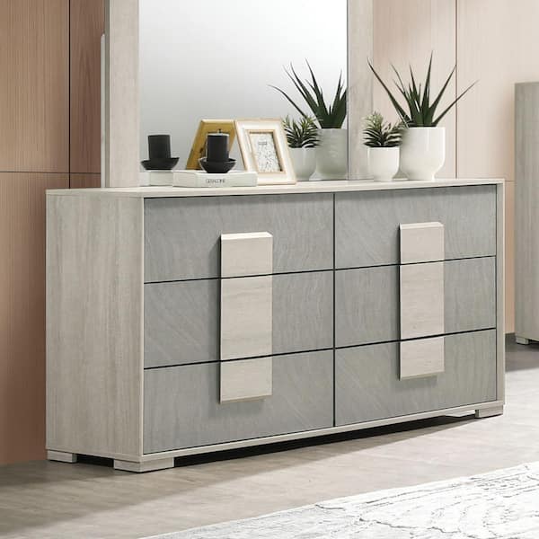 Furniture of America Bulevard Washed White and Stone Gray 6-Drawer 60 in. Dresser