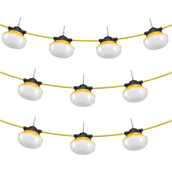 100 FT. Construction String Lights, 100 W 10000LM, 10PCs Work Light, 5000 K IP65 Waterproof with Hanging Hooks