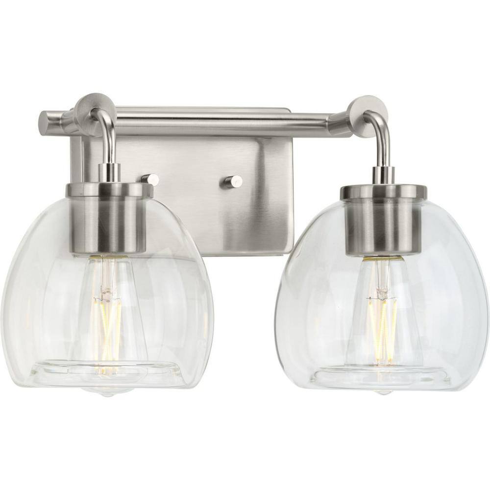Caisson 14.62" Brushed Nickel Vanity Light with Clear Glass Shades