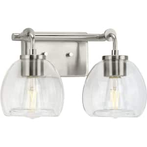 Caisson 14.62 in. 2-Light Brushed Nickel Clear Glass Urban Industrial Bath Vanity Light