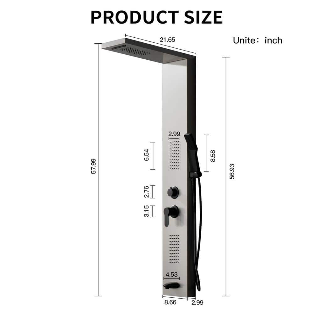 Stainless Steel Black Nickel Shower Panel System with LED Light