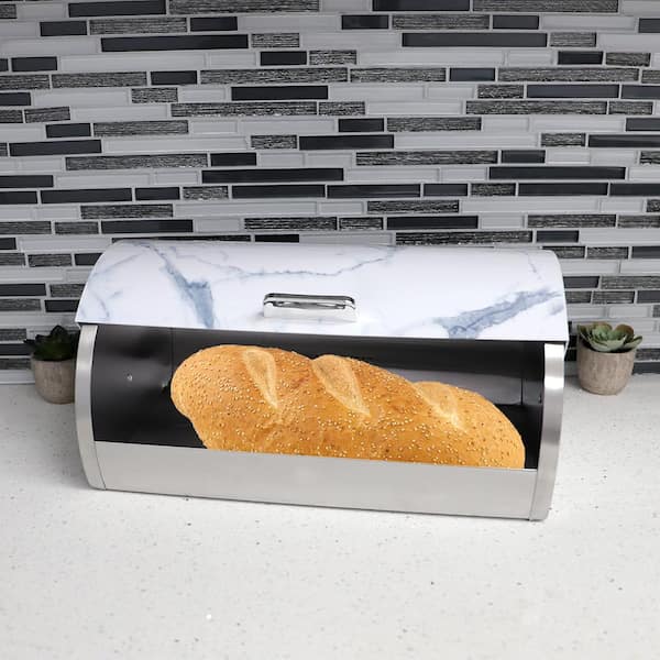 Home Basics White Roll Up Lid Stainless Steel Bread Storage Box