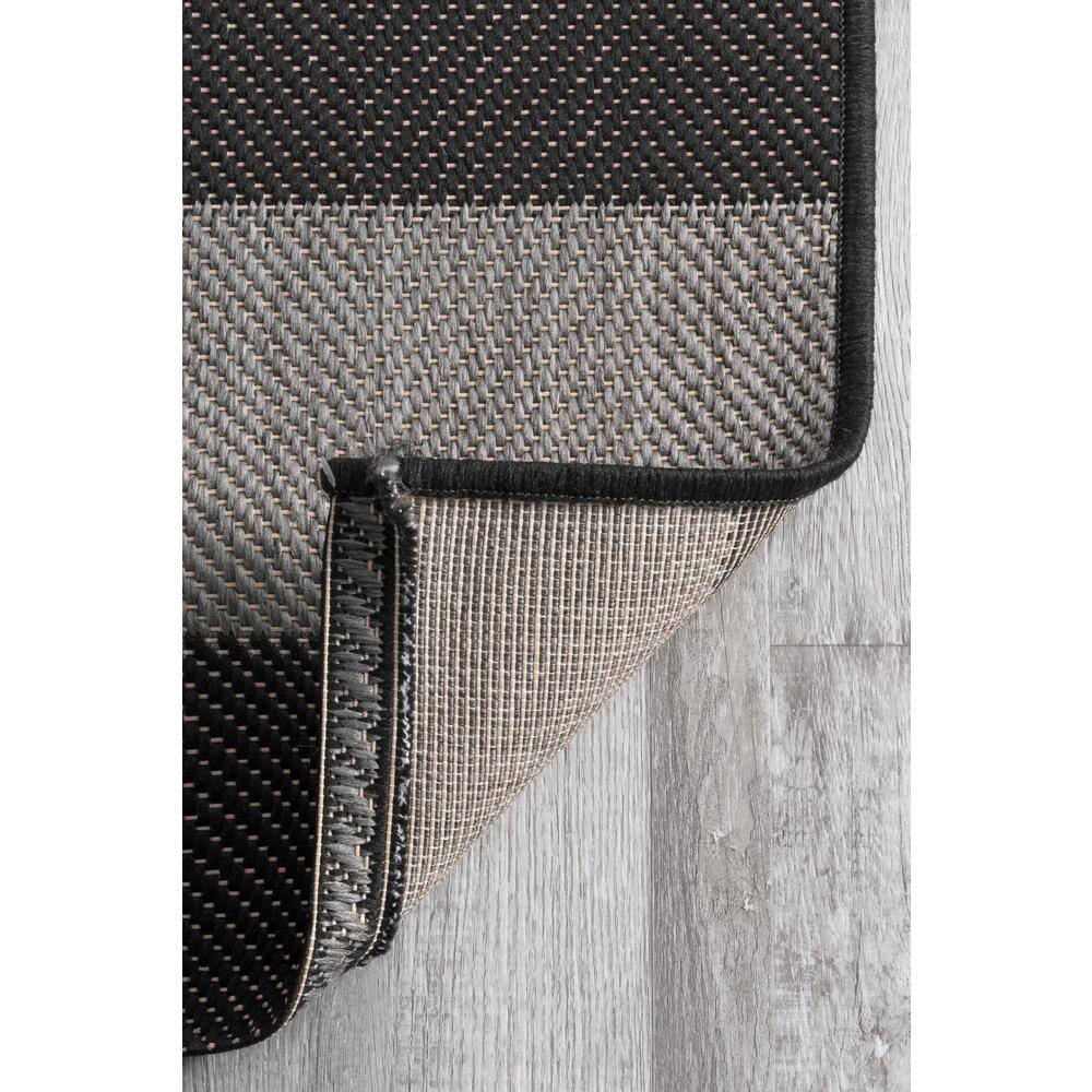 Black and Gray Striped Synthetic Outdoor Area Rug