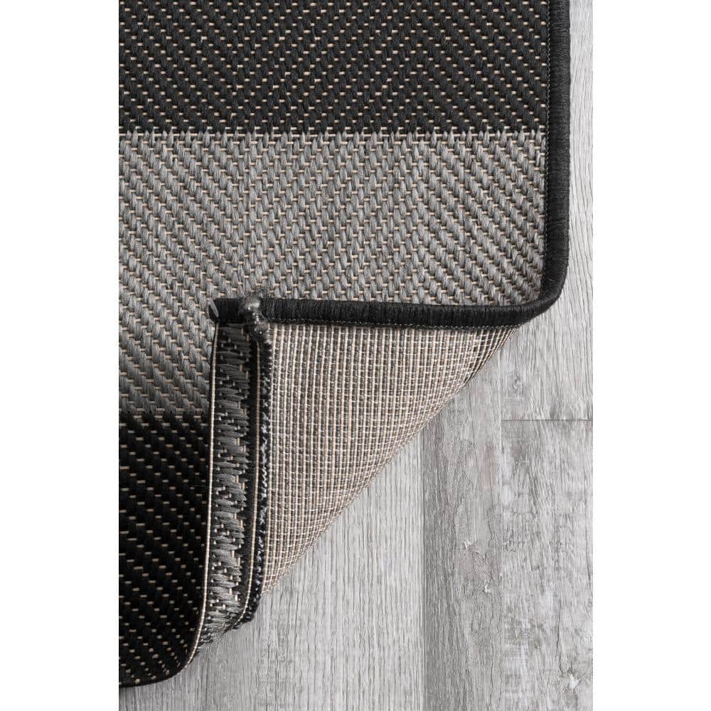 Alexis Black and Gray Striped 3' x 5' Outdoor Area Rug