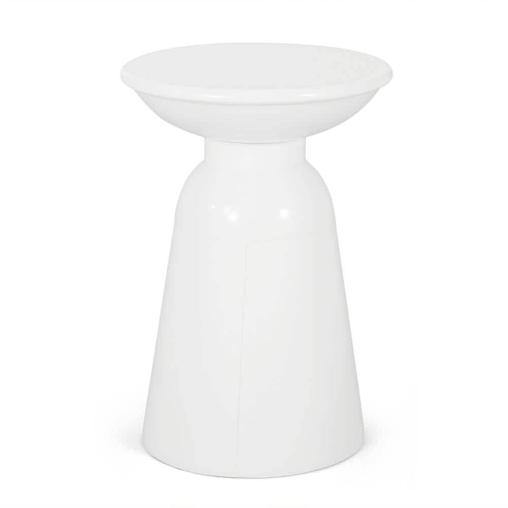 White Metal Outdoor End Table Side Table, Large 15 in. Round Coffee Table