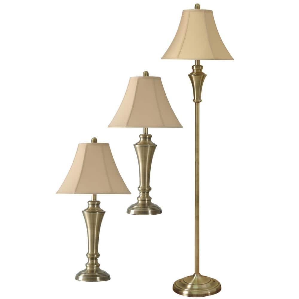 StyleCraft 60 in. Antique Brass Lamp Set (3-Piece) L82234DS - The Home Depot