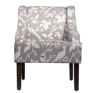 Cream Print on Brown Swoop Arm Accent Chair