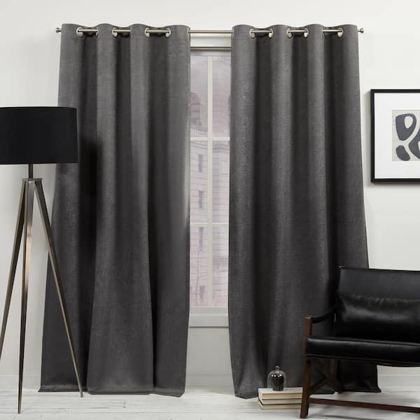 EXCLUSIVE HOME Olenna Charcoal Embossed Woven Room Darkening Grommet Top Curtain, 50 in. W x 84 in. L (Set of 2)