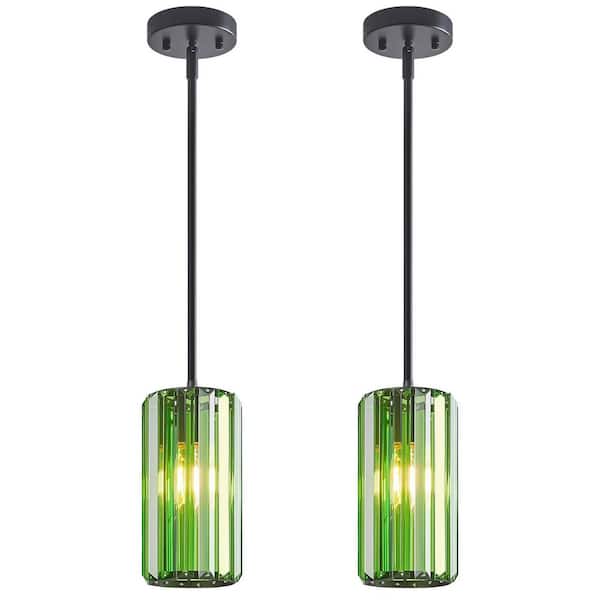 HomeLighting 40W 2-Light DarkGreen Modern Pendant Light Mini Crystal Adjustable Light Fixture for Kitchen, 2Pack