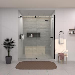 60 in. W x 76 in. H Sliding Semi-Frameless Shower Door in Matte Black Finish with Clear Glass