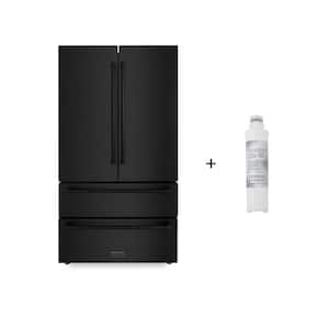 36 in. 4-Door French Door Refrigerator w/ Ice Maker in Fingerprint Resistant Black Stainless Steel with Water Filter